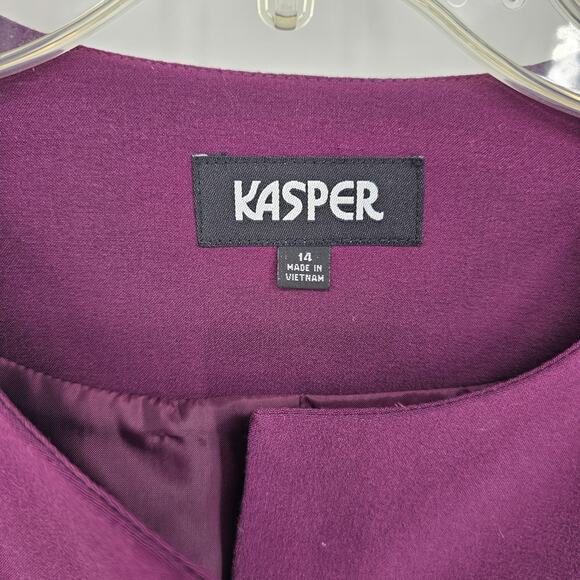 VTG  Kasper Plum Purple Button Front Collarless Blazer Jacket 14 Old Money - Picture 5 of 8